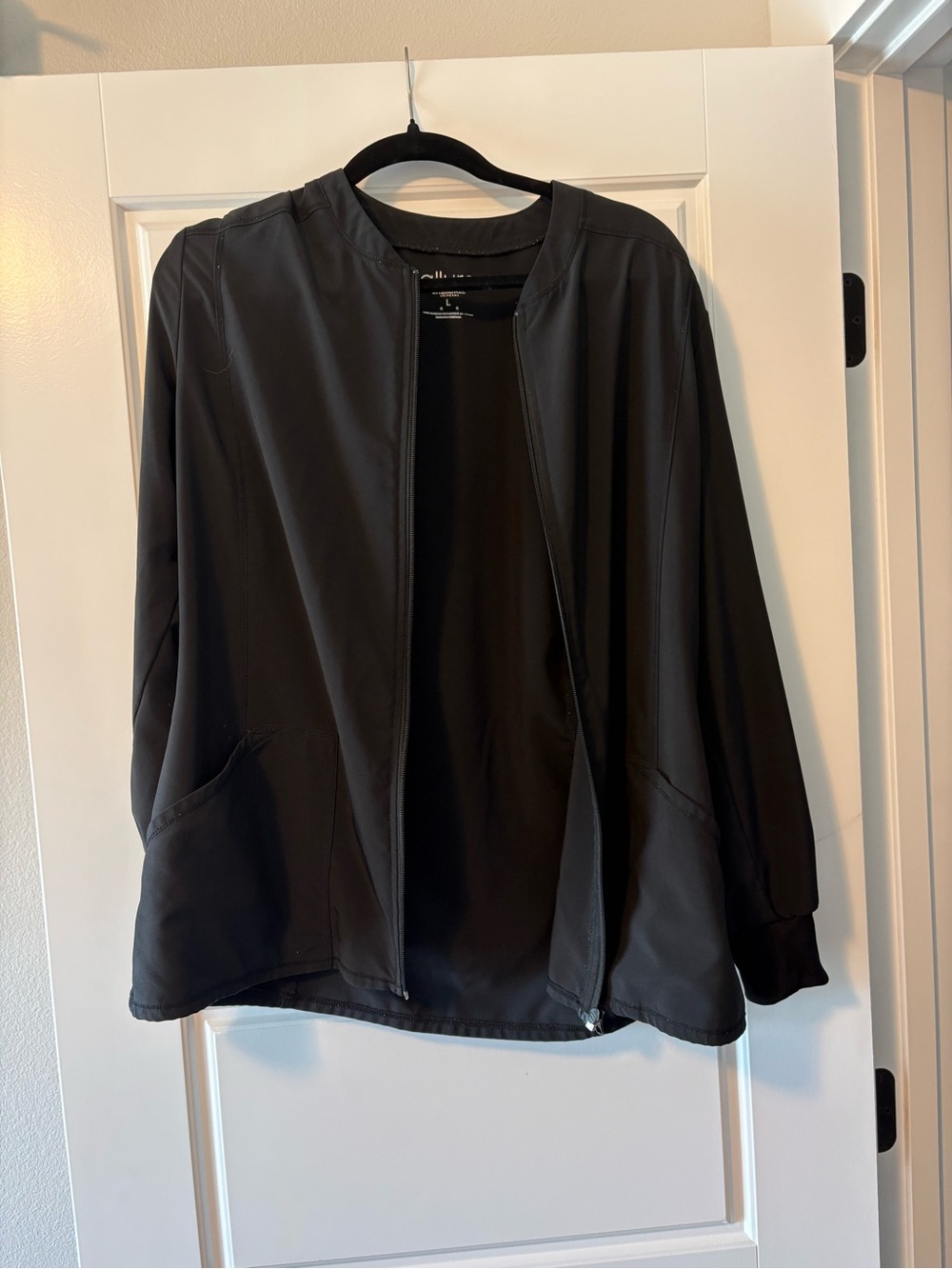 Cherokee Black Women's Zip-Front Bomber Scrub Jacket